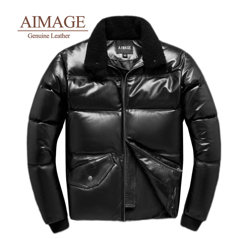 

Real Leather Winter Jackets Men 100% Natural Sheepskin Jaqueta De Couro White Duck Down Coat Windproof Thick Male Parka PY283