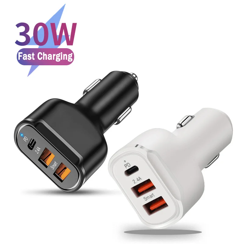 

PD 30W USB Car Charger Type C 3 Ports Car Phone Charger Fast Charging For Iphone 12 13 Xiaomi 12 Samsung S21 Huawei Car Adapter
