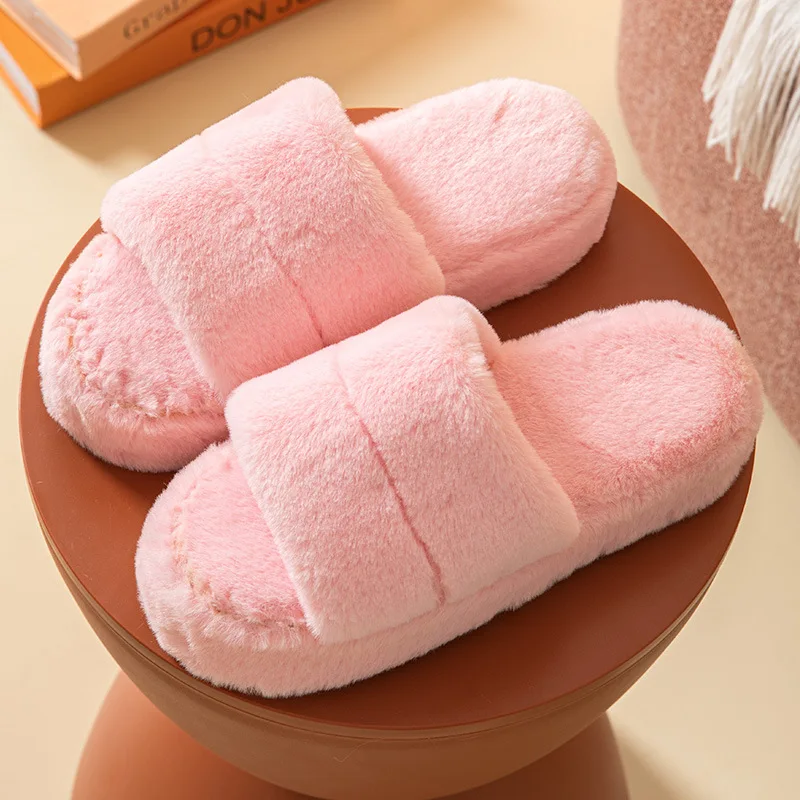 Winter Anti-Skid Cotton Slippers Design Women Fluffy Funny Warm Plush Ladies' Slides Indoor Bedroom Shoes Platform Flip Flops