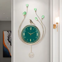 33cm european style luxury peacock crystal wall clock living room home study mute wall watches bedroom swingable wall clock