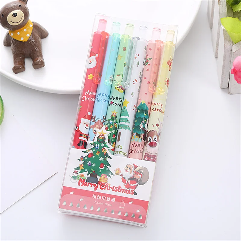

6PCS Cute Cartoon Neutral Pen Set 0.5mm Push Bullet Black Ink Refill Student Writing Exam Stationery Pen School Supplies