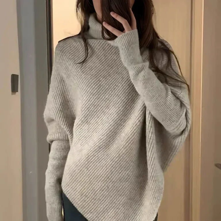 Женский утолщенный свитер в стиле Idle с высоким воротником нестандартный дизайн