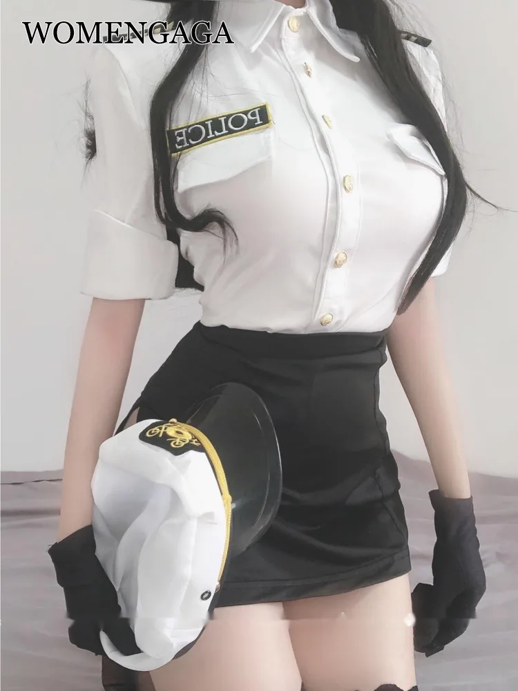 

WOMENGAGA Cosplay Skirt Set White Letter Shirt Tshirt Short Sleeve Tops + Black Mini Skirts Kroean Hot Sexy Sweet 2022 O0R9
