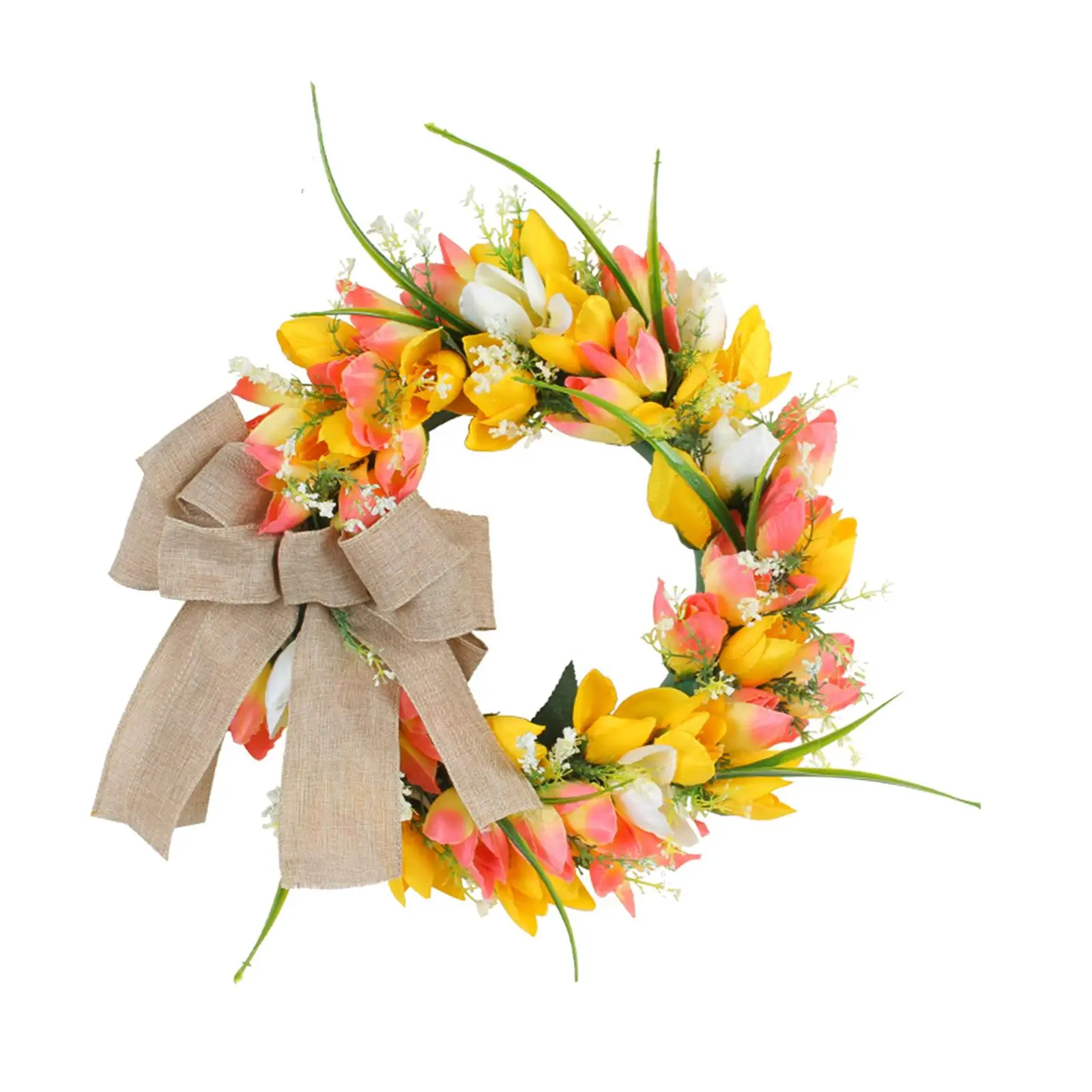 

Round Artificial Flower Wreath Wall Hanging Farmhouse Garland Spring Wreath Door Wreaths for Porch Easter Home Decor