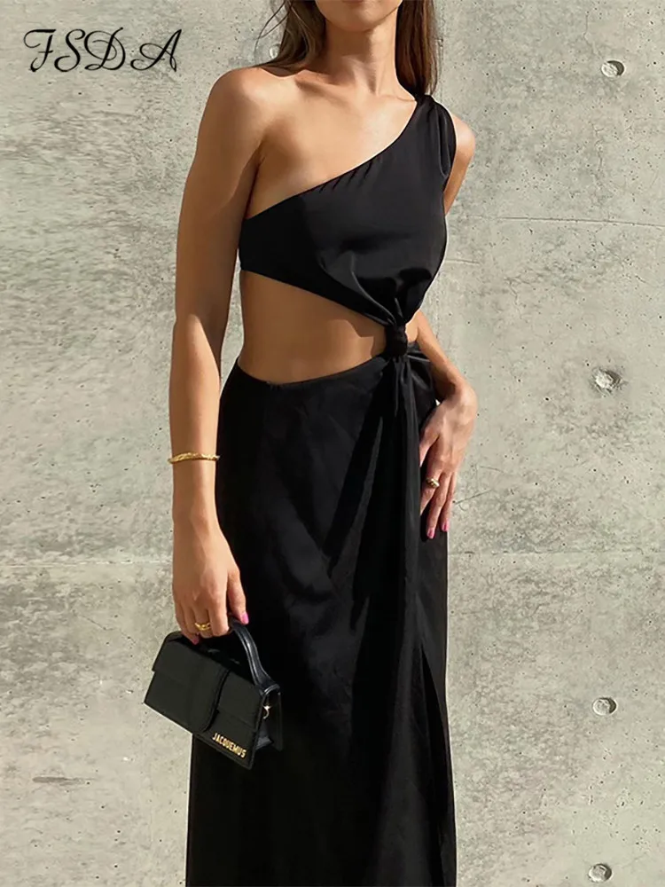 FSDA 2022 Sleeveless Black Hollow Out Maxi Dress Women Backless Beach  Summer White Split Holiday Party Dresses Sexy Club - купить по выгодной  цене | AliExpress
