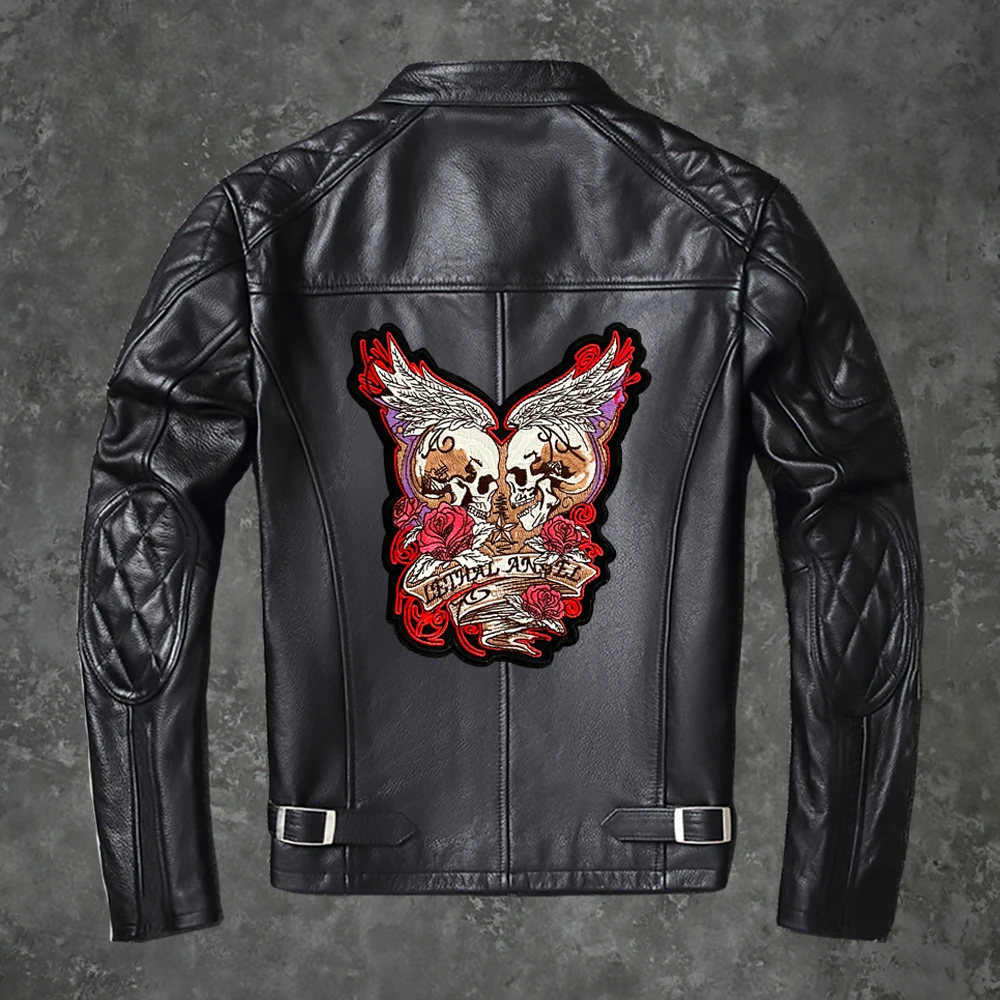 

роза дьявол скелет ангел крыло вышивка пластырь мотоцикл всадник куртка украшение значок DIY ручное шитье15,7x18 см