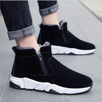 men cotton boots winter solid color bold snow boots flat shoes keep warm side zipper high gang round shape men casual shoes