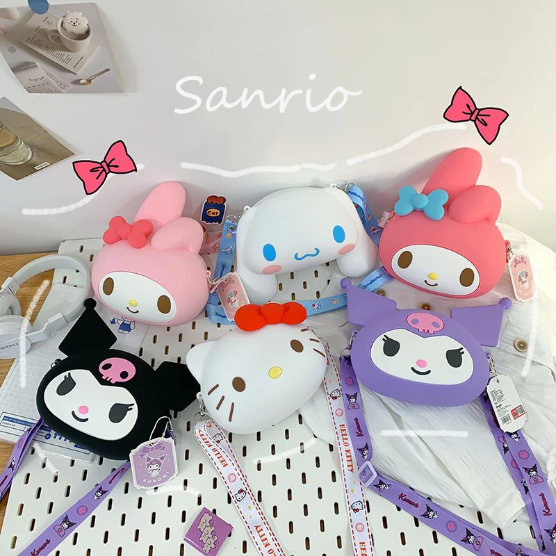 

Sanrio, Hello Kitty Cinnamoroll My Melody Kuromi силиконовая сумка для монет, студенческий мультяшный кошелек, милая сто Портативная сумка через плечо