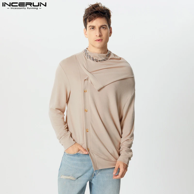 INCERUN повседневные толстовки с длинными рукавами мужские однотонные топы