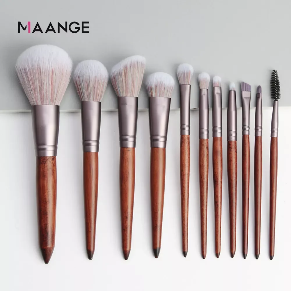 

NEW2023 11Pcs Makeup Brushes Set Foundation Powder Blush Eye Shadow Lip Blend Wooden Make Up Brush Tool Kit Maquiagem