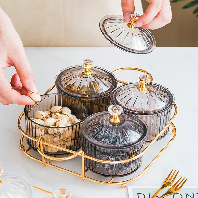 

Dried Fruit Snacks Plate with Lid Transparent Plastic Round Spice Holder Dessert Cake Display Tray Nuts Salad Candy Storage Bowl