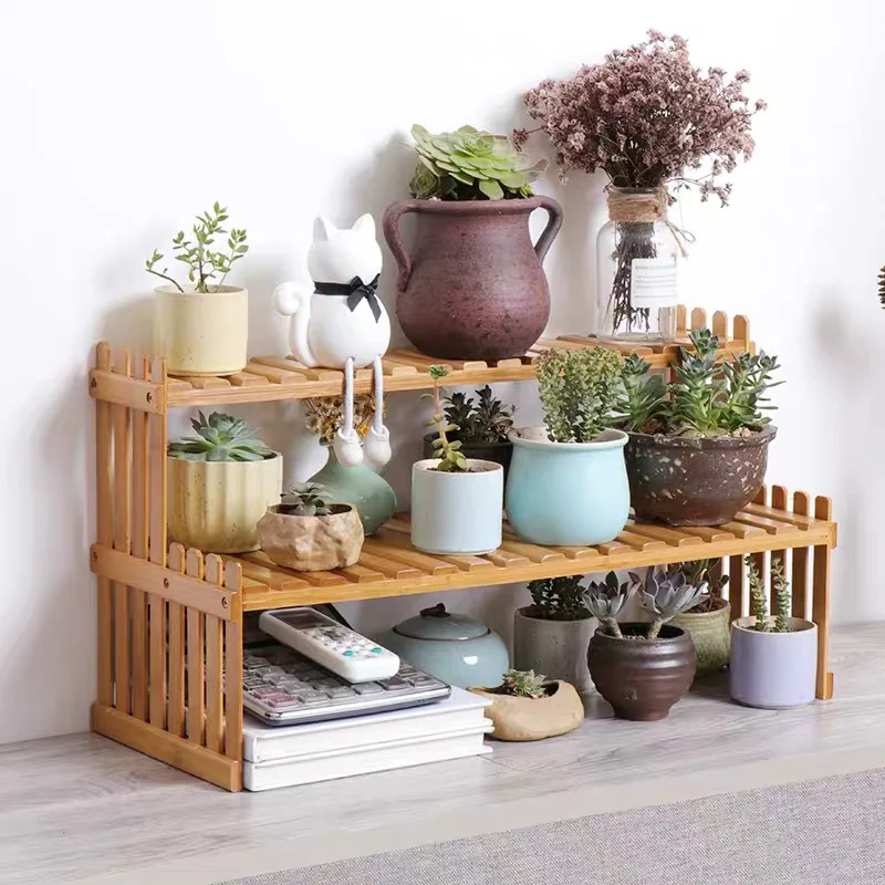 

Multi-layer Plant Mini Wood Rack Potted Flipboard Storage Solid Desktop Small [futurism] Rack Office Bamboo Flower
