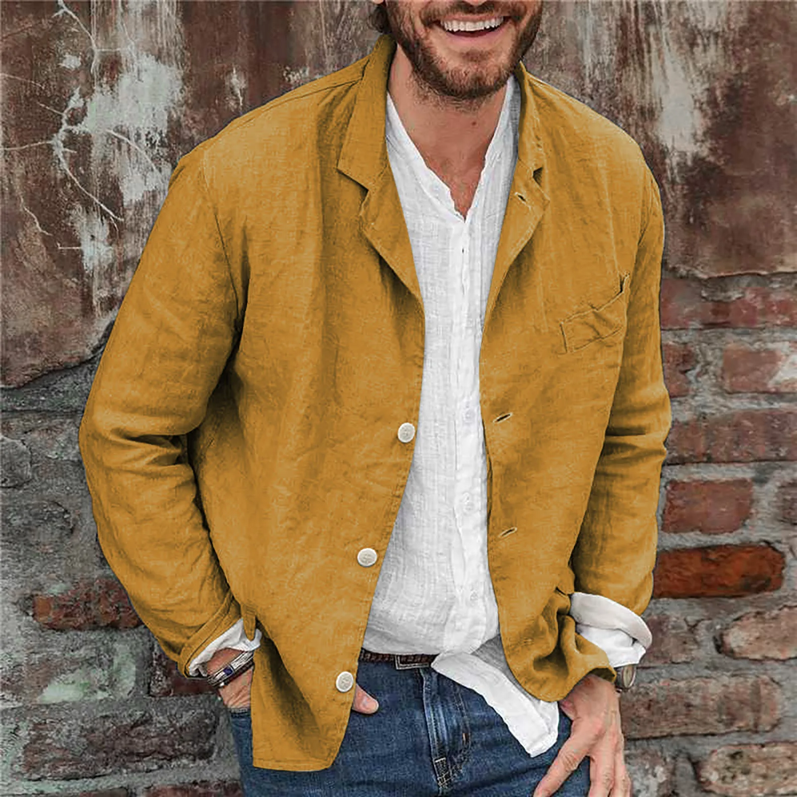 Men's Clothing Casual Cotton Linen Shirts Fashion Tops Long Sleeve Shirt Men Coat