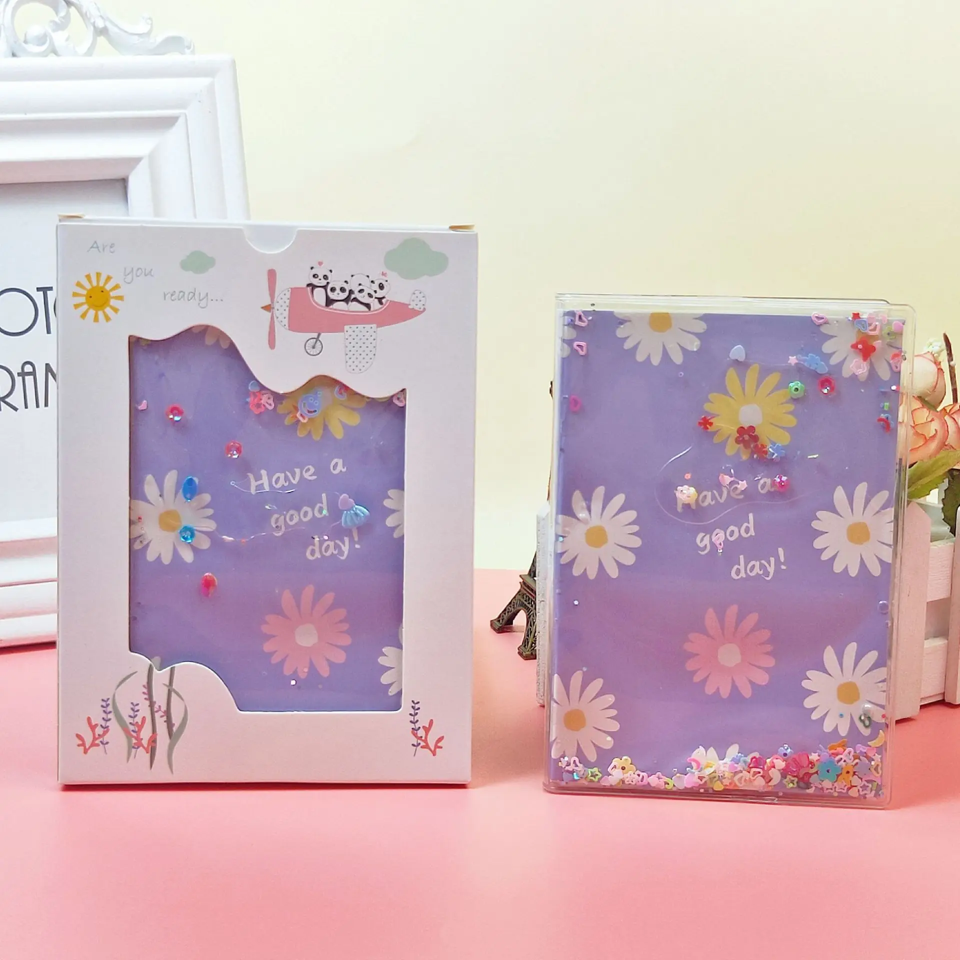 

Creative Oil Quicksand Boxed Hardcover Notebook Girl Cartoon Flower Space Notebooks Portable Diary Planner Book Cute Stationery