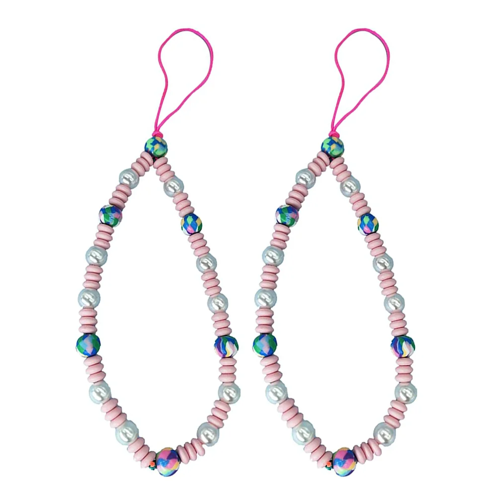 2Pcs Phone Hanging Chains Decors Accessories Creative Phone Anti-lost Beads Chains