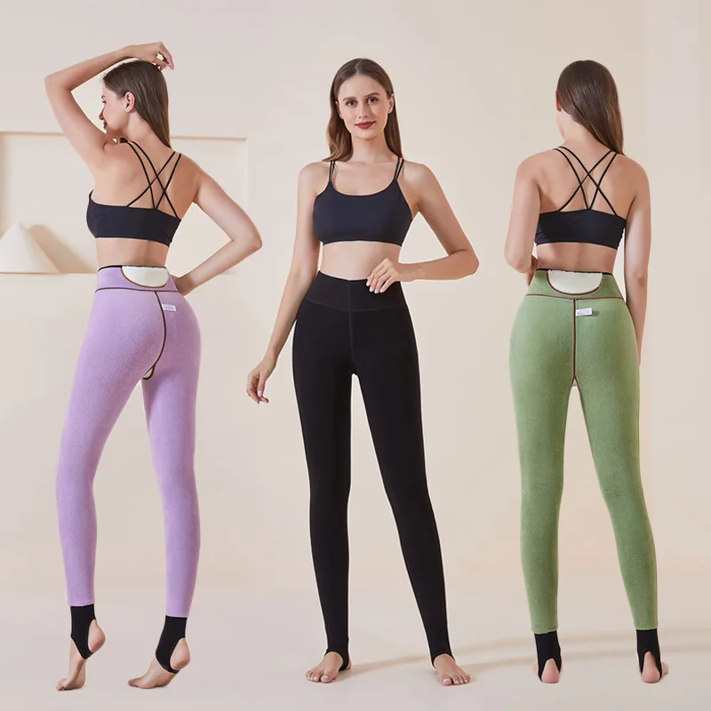 COLSM KVSAZ Sports Leggings For Women 600g Winter Cashmere High Waist One-piece Pants Plush Thickened Female Yoga Clothing Ls066