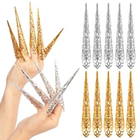 krofaue 20pcs ancient costume antique style gold queen nail ring setindia belly dance nails accessories false finger protection