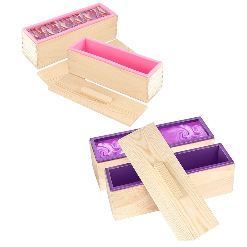 

2 Pack 42Oz Soap Molds With 2 Lid, Flexible Rectangular Silicone Soap Making Mold Kit With Wooden Box