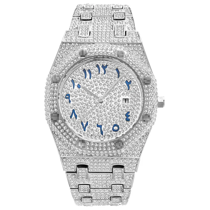 

Reloj Hombre Fashion Men's Watch Luxury Brand Full Diamond Watch For Men Date Waterproof Stainless Steel Clock Relogio Masculino