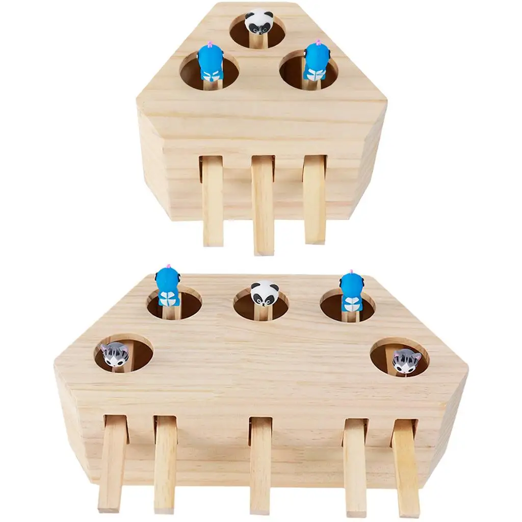 

Interactive Toy Wooden Solid Whack a Mole Game Box Puzzle Toy for Indoor Cats Catch Mice