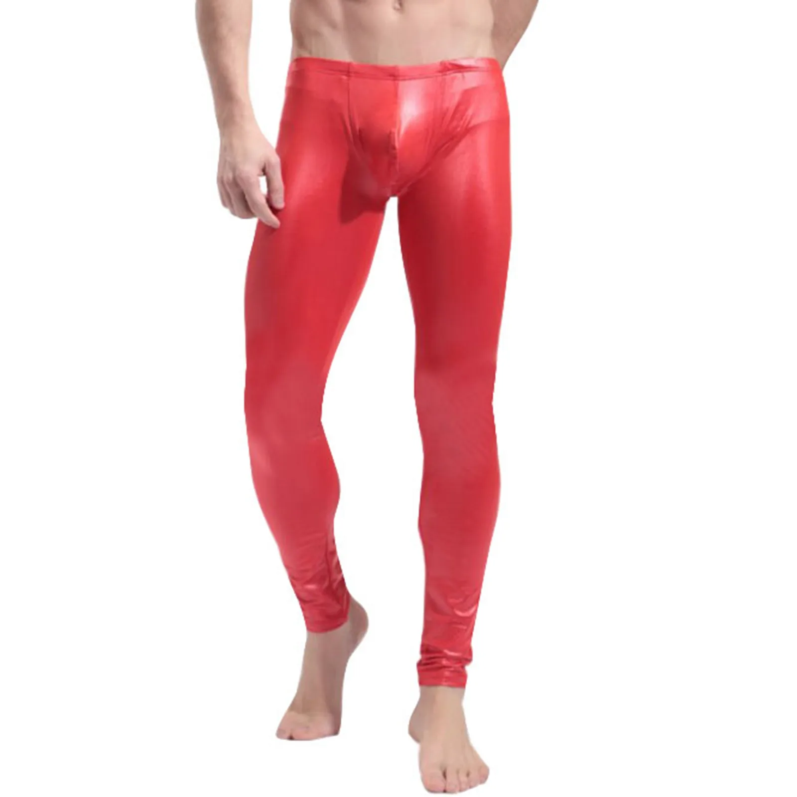 Мужские брюки яркие эластичные облегающие с карманом латексные леггинсы Клубная