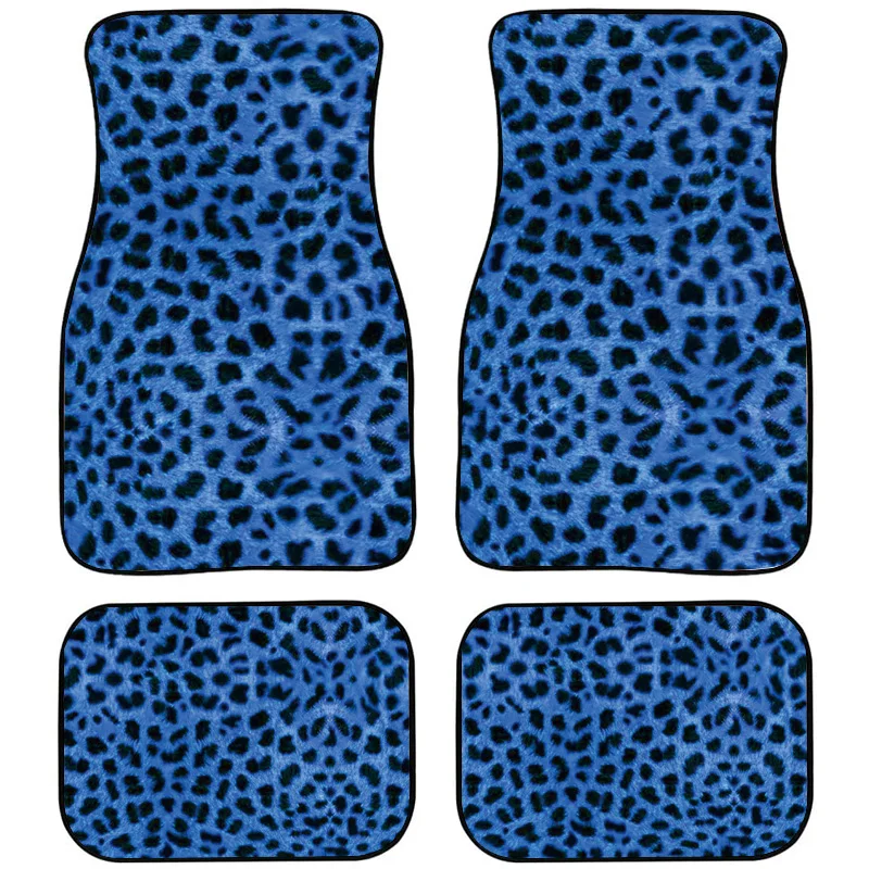 

Blue Leopard Print Design Car Foot Mat 4PCs Pack Rubber Material Waterproof Car Protective Carpet Accessories