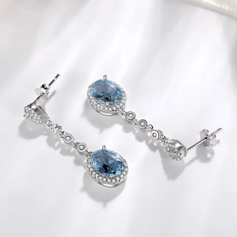 

Natural Blue Sapphire Topaz Earring for Women 925 Silver Bizuteria Gemstone Aretes De Mujer Oorbellen Drop Earring for Orecchini