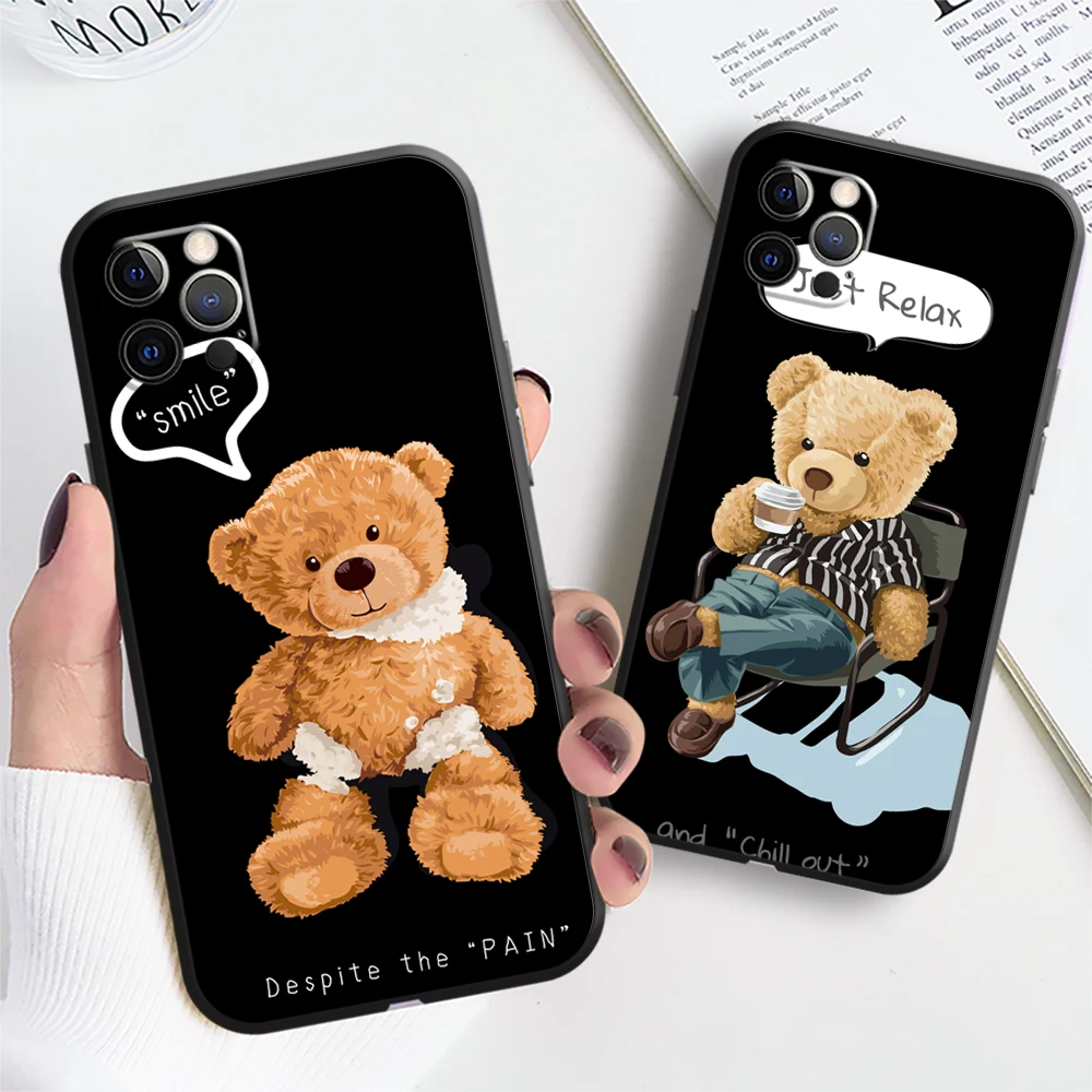 

Fashion Cute Bear Brand Phone Case For iPhone 11 12 13 11Pro 6 7 8 12mini XR XS 12Pro MAX SE 2020 13 Pro Soft TPU Funda