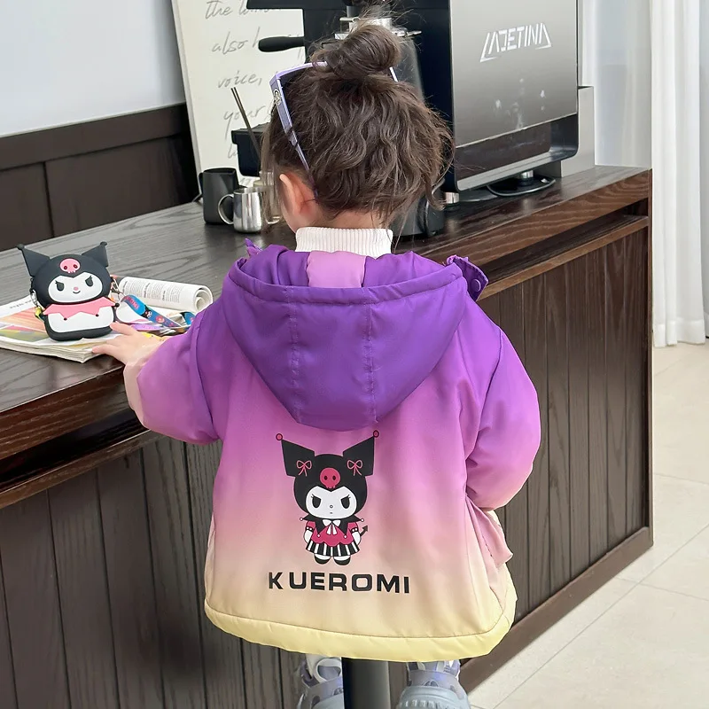 Детская куртка с капюшоном Sanrioed Kuromi мультяшное бархатное пальто для девочек