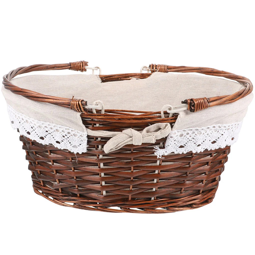 

Picnic Basket Wicker Bread Woven Snacks Serving Rural Vegetable Storage Baskets Shop Shopping Flower Girl