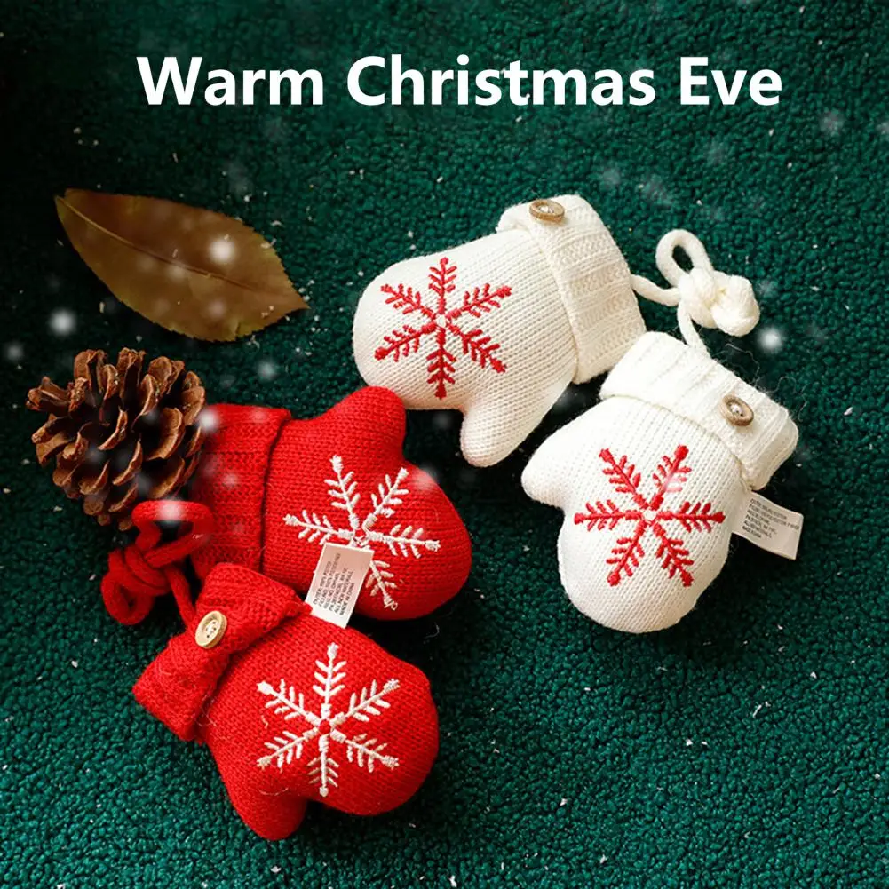 

1 Pair Christmas Pendant Knitted Snowflake Pattern Rope White/Red Gloves Pendant for Home