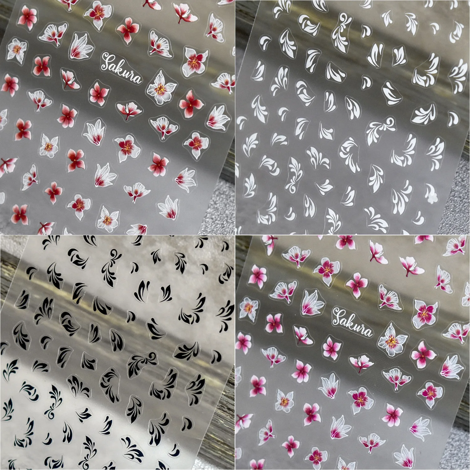 

2022 Japanese Black White Red Flower Pattern Nail Art Sticker 5D Decals DIY Design Self Adhesive Wraps Manicure Decoration Thin