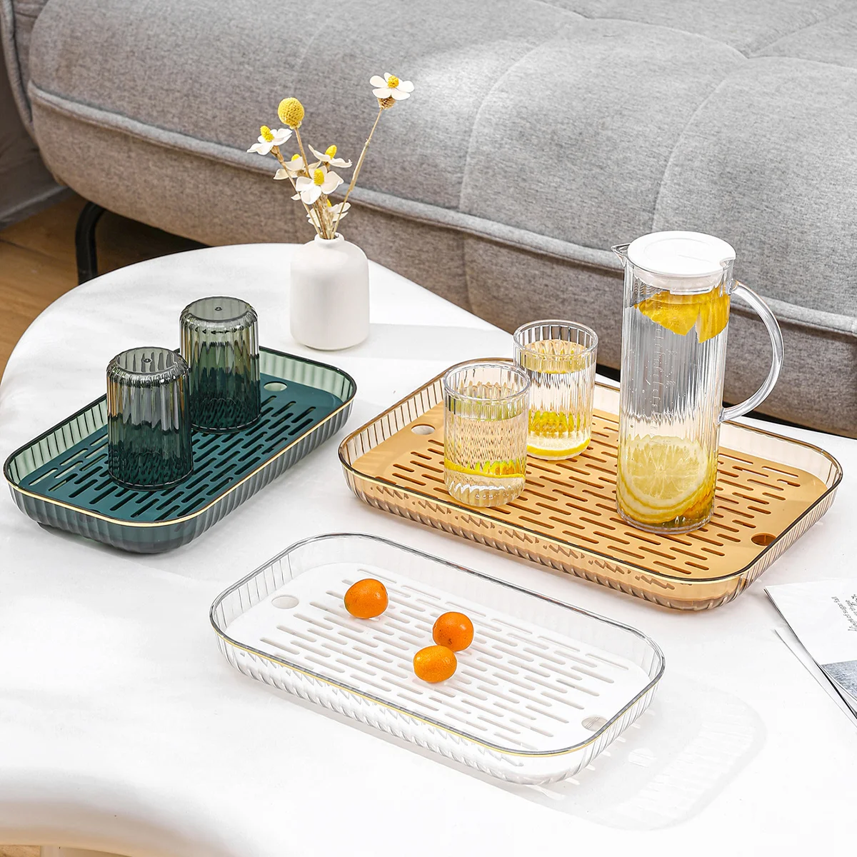 WORTHBUY Двухслойный Поднос Для Чая Пластиковая Тарелка Большой Емкости