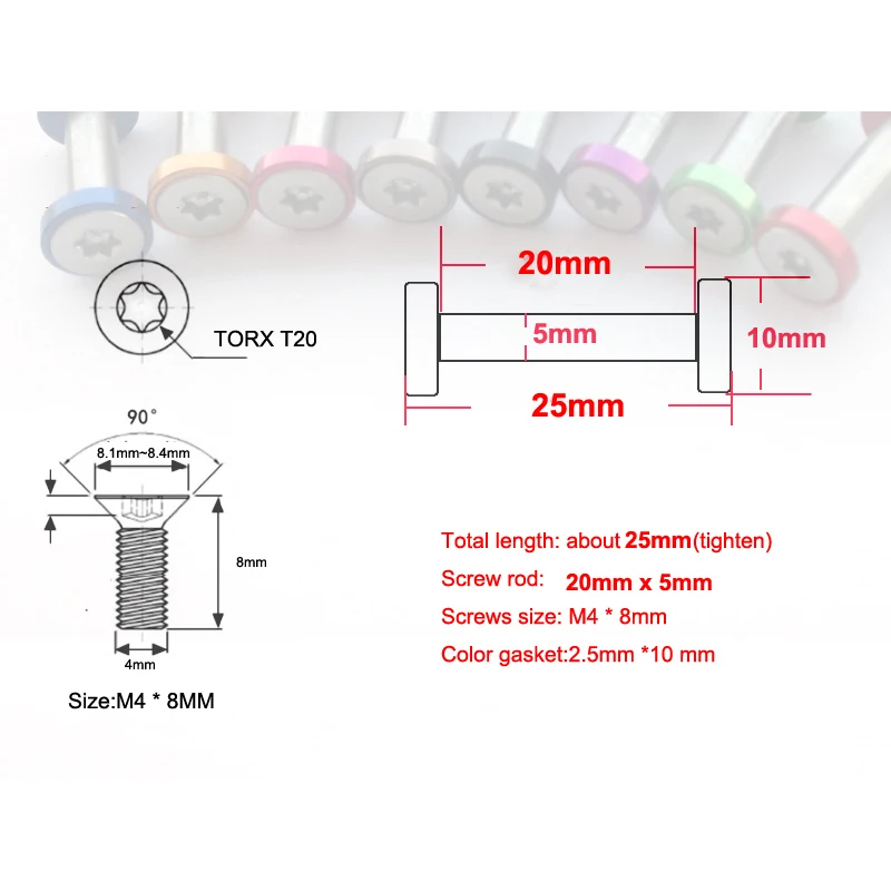 Ручка для ножа из нержавеющей стали винты красного цвета TORX от 18 мм до 25 подходит