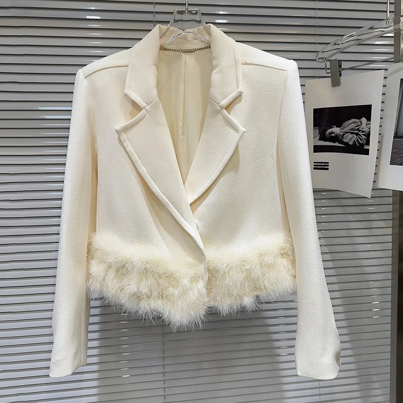 KBQ Роскошный комплект из двух предметов с однотонными сращенными перьями для