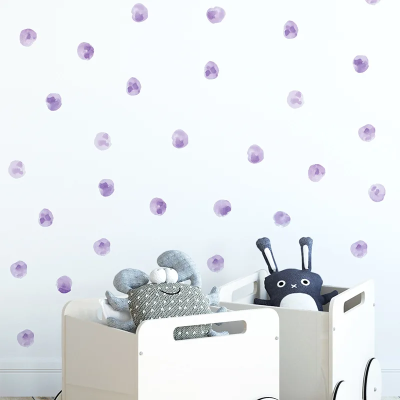 

Watercolor Purple Polka Dots Wall Stickers Circles Hand Drawn Wall Decals for Kids Room Baby Nursery Home Decoration Wall Decor