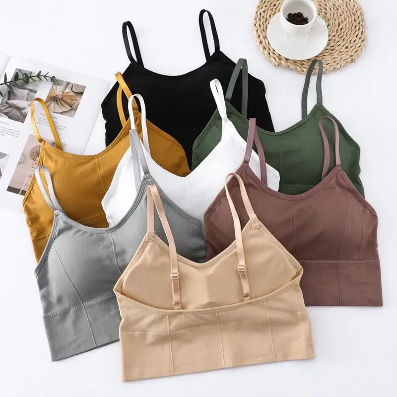 Women Tank Crop Top Seamless Underwear Female Crop Tops Sexy Lingerie Intimates With Removable Padded Camisole Femme Fashion