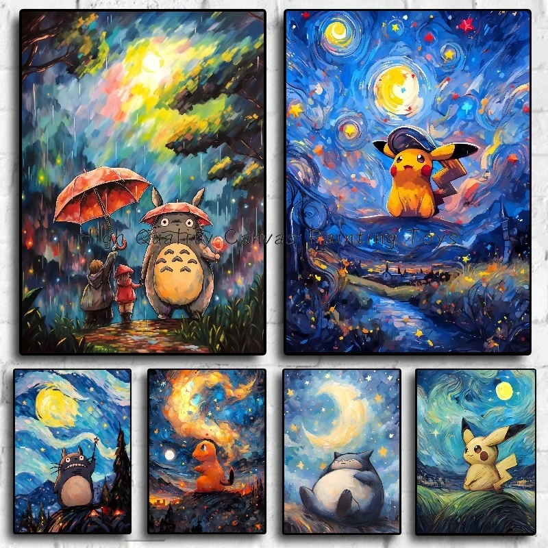 

Pokemon Anime Figures Pikachu Charmander Watercolor Painting Canvas Posters and Prints Wall Art Picture for Living Room
