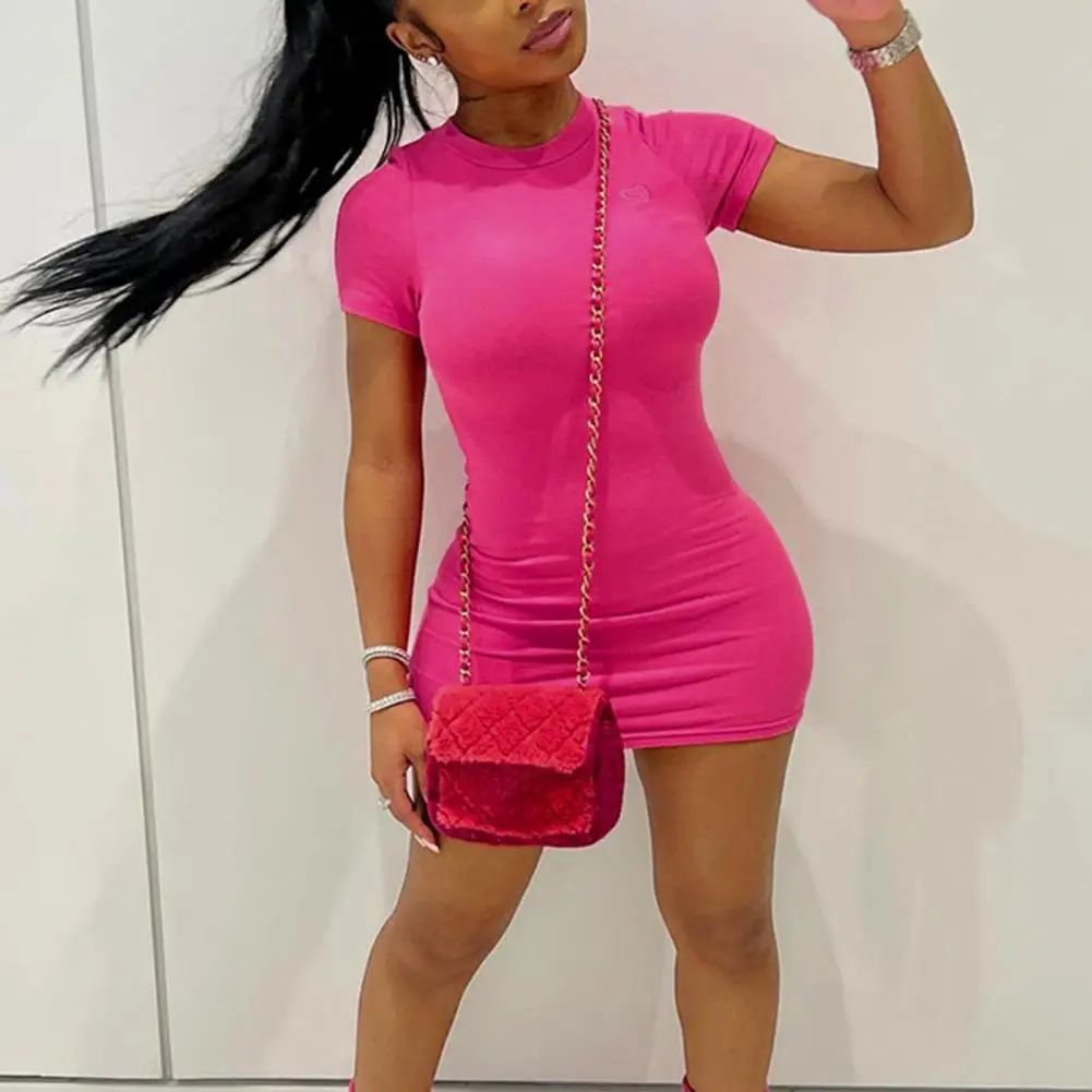 

Soft Texture Charming Pure Color Tight-Fitting Hip Wrap Mini Dress Anti-pilling Pencil Dress High-Waist Female Clothing