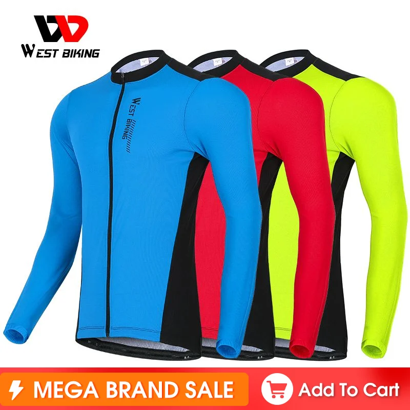 

WEST BIKING Men Cycling Jersey Long Sleeve Breathable Racing MTB Bike Motorcycle Clothes With Pockets Team Bicycle Clothing