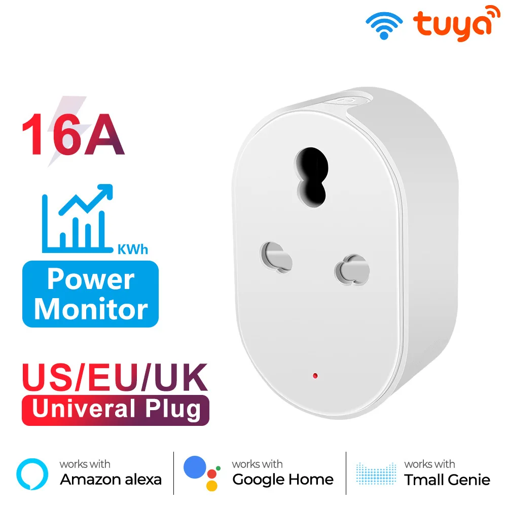 Купи WiFi Smart Plug IN/ZA 16A Power Monitor Tuya WiFi Socket Timer Remote Control Socket Smart Life Support Alexa Google Assistant за 647 рублей в магазине AliExpress