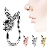 gold rabbit diamond nose rings nails stainless steel septum piercing ornament body jewelry for women animal accessories 2022
