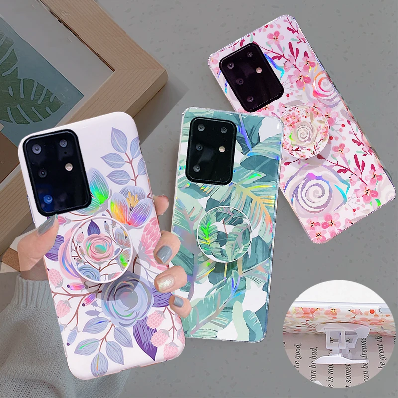 

Glitter Laser Flower Soft Case For Samsung Galaxy A12 A21s A31 A41 A51 A71 A42 A52 A72 S20 S21 FE S22 Ultra Stand Holder Cover