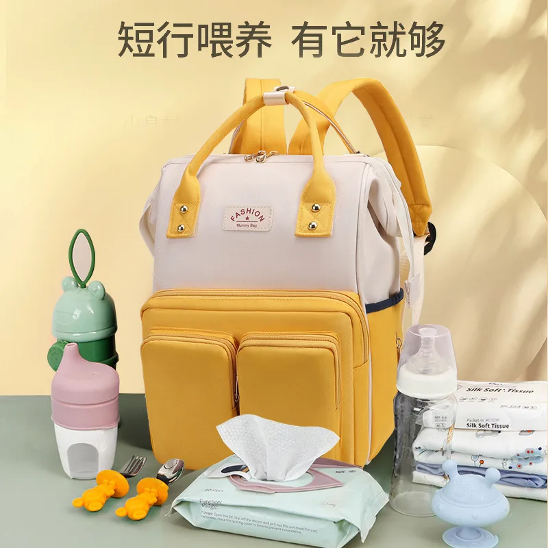 Cute small and fresh storage backpack large capacity fashion mother and baby bag light hand color backpack