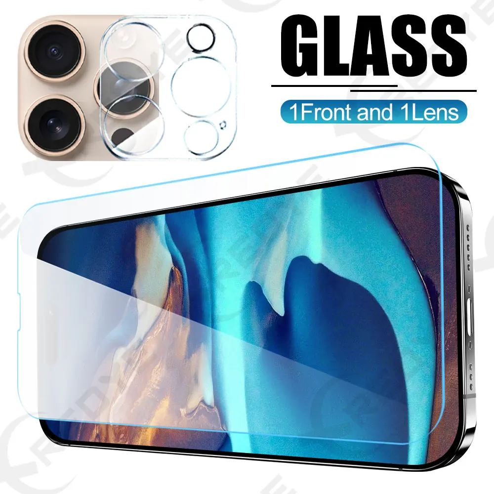 Защитная пленка 2 в 1 для iPhone 16 Plus 15 Pro Max объектив из закаленного стекла 14 13 12 Mini 11