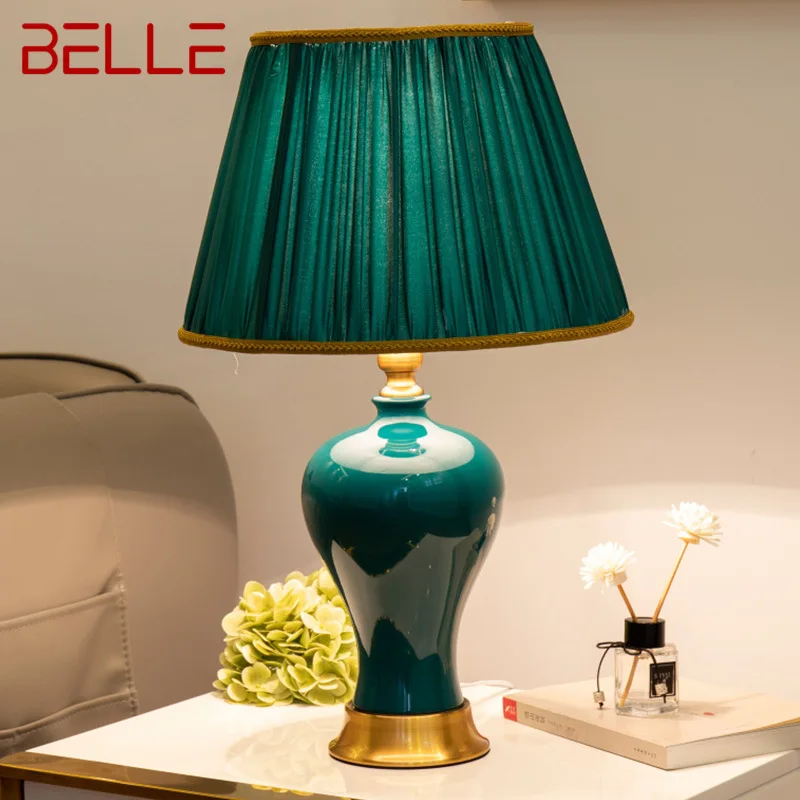 

BELLE Modern Green Ceramics Table Lamp LED Creative Simple Bedside Desk Light Fashion Decor for Home Living Room Bedroom