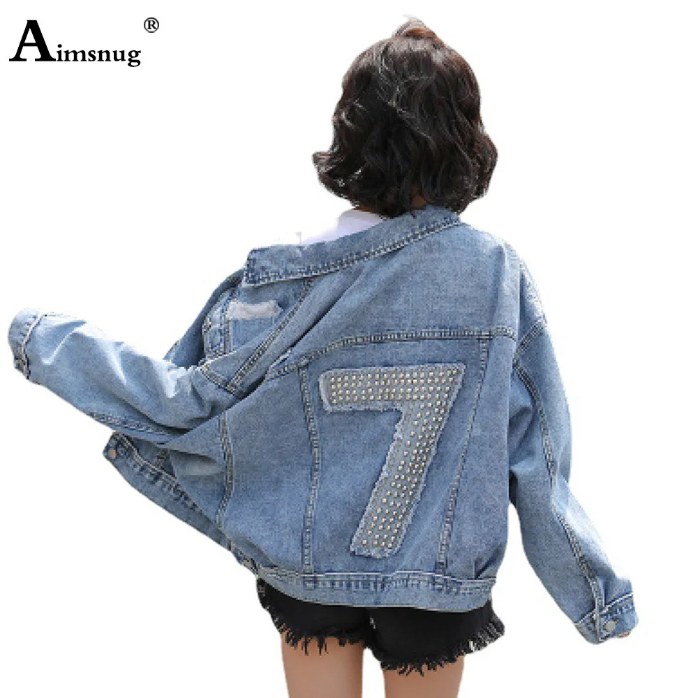 

Korean Fashion Rivets Demin Jackets Women Lapel Collar Jeans Top Outerwear Girl's Loose Style Demin Coats Ladies Streetwear 2023
