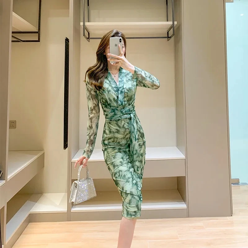 

Женское винтажное платье с цветочным принтом, зеленое элегантное облегающее платье, вечернее платье, весна-лето