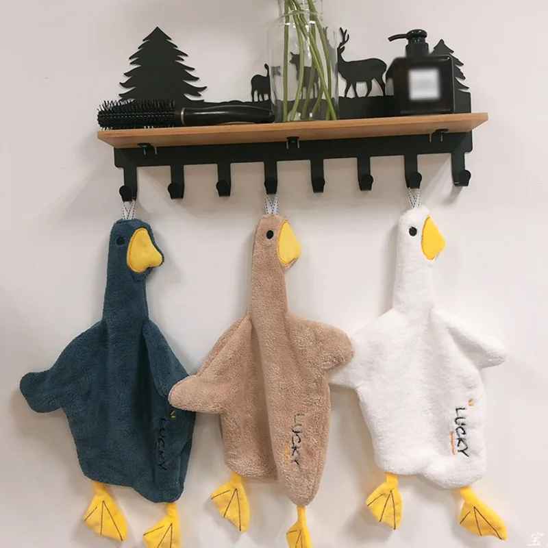 

Korean Duck Hand Towel Hanging Cloth Cute Kitchen Soft Absorbent Household Coral Fleece able