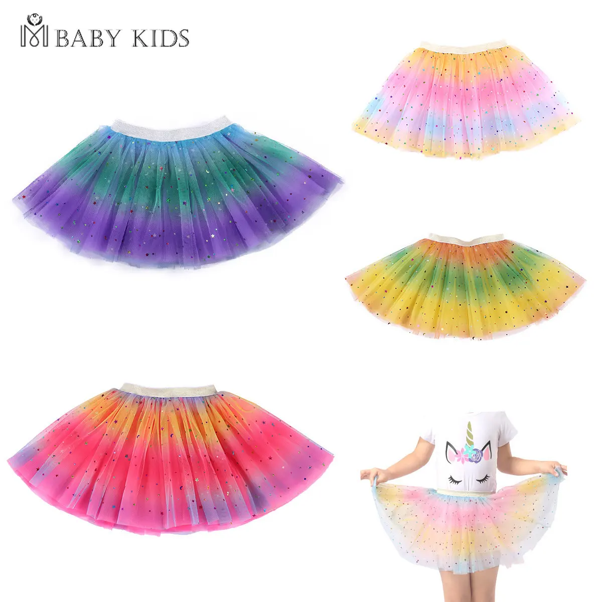 

Girls Tutu Skirts Stars Print Princess Pettiskirts Kids Ballet Dancing Party Skirt Children Gradient Costume Clothes